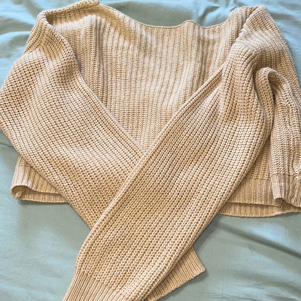 Tan partially open back sweater